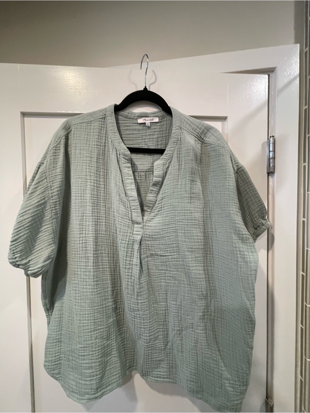 Madewell Light Sage Relaxed Cotton Gauze Button-Front Tunic